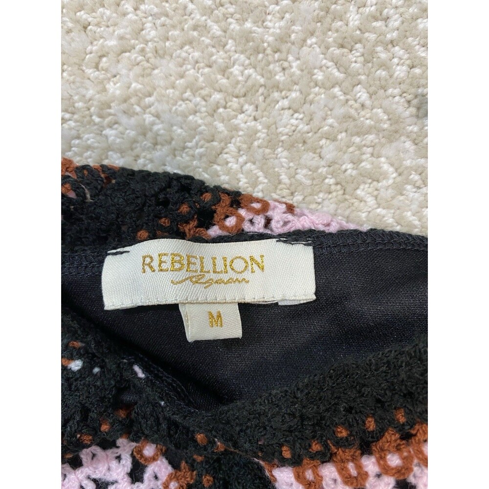 REBELLION Crochet Geometric Maxi Dress Sleeveless Black Pink Size M - Picture 9 of 15